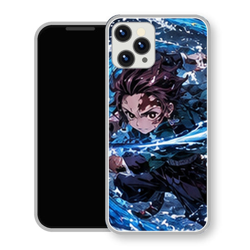 Coque iPhone 15 Tanjiro Kamado Attaque Vague Bleue | Manga Demon Slayer - coque Tanjiro Kamado manga pour iPhone 15