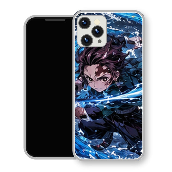 Coque iPhone 15 Tanjiro Kamado Attaque Vague Bleue | Manga Demon Slayer - coque Tanjiro Kamado manga pour iPhone 15