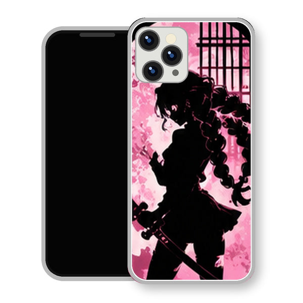 Coque iPhone 15 Mitsuri Kanroji Silhouette Lune Rose | Manga Demon Slayer - coque Mitsuri Kanroji manga pour iPhone 15