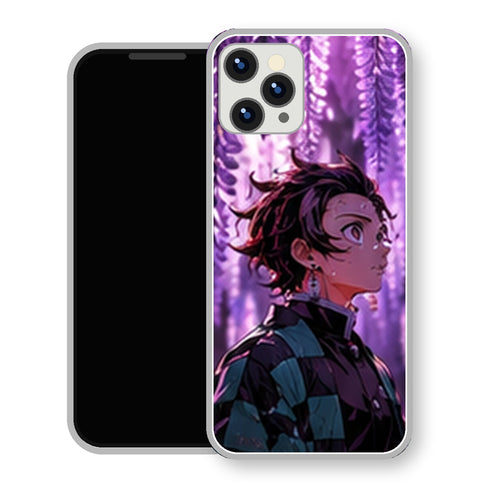Coque iPhone 15 Tanjiro Kamado Profil Glycines Violettes | Manga Demon Slayer - coque Tanjiro Kamado manga pour iPhone 15