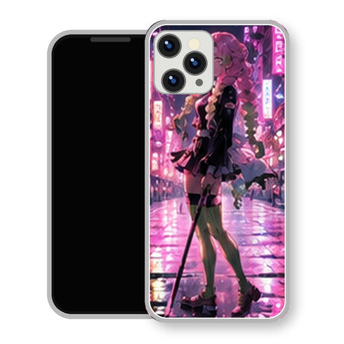 Coque iPhone 15 Mitsuri Kanroji Ville Neon Rose | Manga Demon Slayer - coque Mitsuri Kanroji manga pour iPhone 15