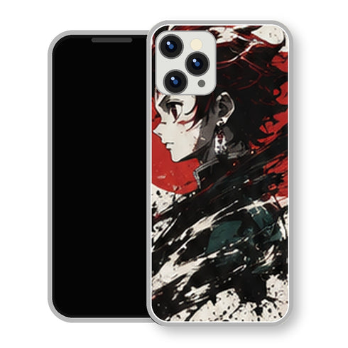 Coque iPhone 15 Tanjiro Kamado Profil Encre Rouge | Manga Demon Slayer - coque Tanjiro Kamado manga pour iPhone 15