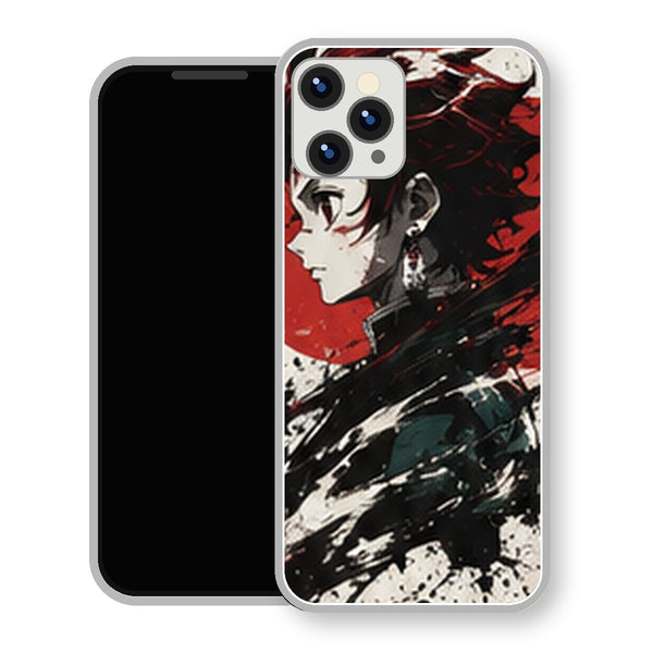 Coque iPhone 15 Tanjiro Kamado Profil Encre Rouge | Manga Demon Slayer - coque Tanjiro Kamado manga pour iPhone 15
