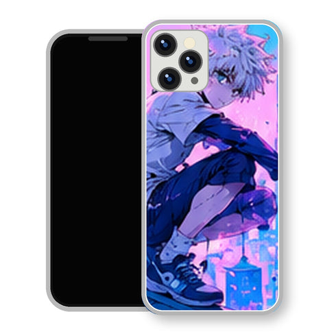 Coque iPhone 15 Kirua Zoldick Cyberpunk Rose Bleu | Manga HxH, Hunter x Hunter