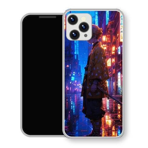 Coque iPhone 15 Zenitsu Agatsuma Ville Neon Pluie | Manga Demon Slayer - coque Zenitsu Agatsuma manga pour iPhone 15