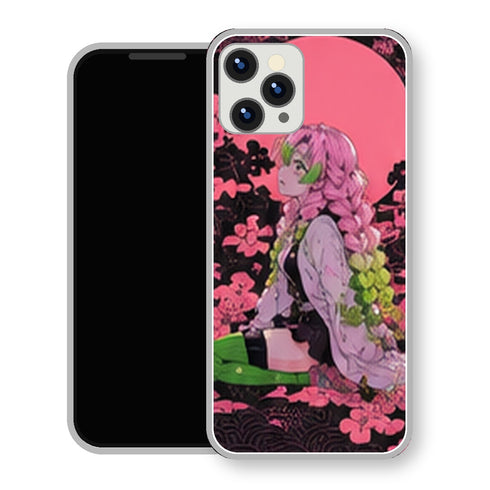 Coque iPhone 15 Mitsuri Kanroji Assis Soleil Rose | Manga Demon Slayer - coque Mitsuri Kanroji manga pour iPhone 15