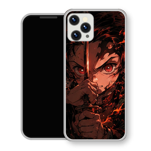 Coque iPhone 15 Tanjiro Kamado Katana Flammes | Manga Demon Slayer - coque Tanjiro Kamado manga pour iPhone 15