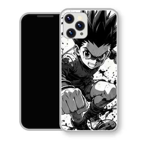 Coque iPhone 15 Gon Freecss Punch Noir Blanc | Manga HxH, Hunter x Hunter