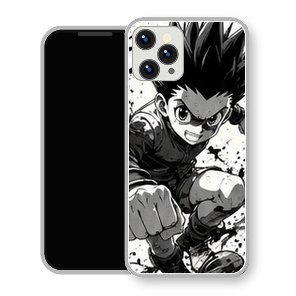 Coque iPhone 15 Gon Freecss Punch Noir Blanc | Manga HxH, Hunter x Hunter