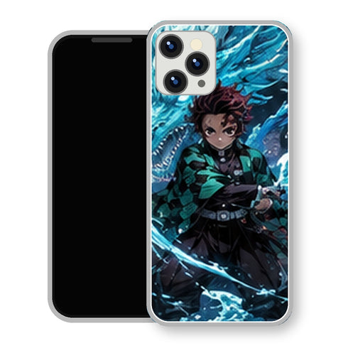 Coque iPhone 15 Tanjiro Kamado Dragon Eau Bleu | Manga Demon Slayer - coque Tanjiro Kamado manga pour iPhone 15