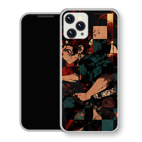 Coque iPhone 15 Tanjiro Kamado Damier Rouge Noir | Manga Demon Slayer - coque Tanjiro Kamado manga pour iPhone 15