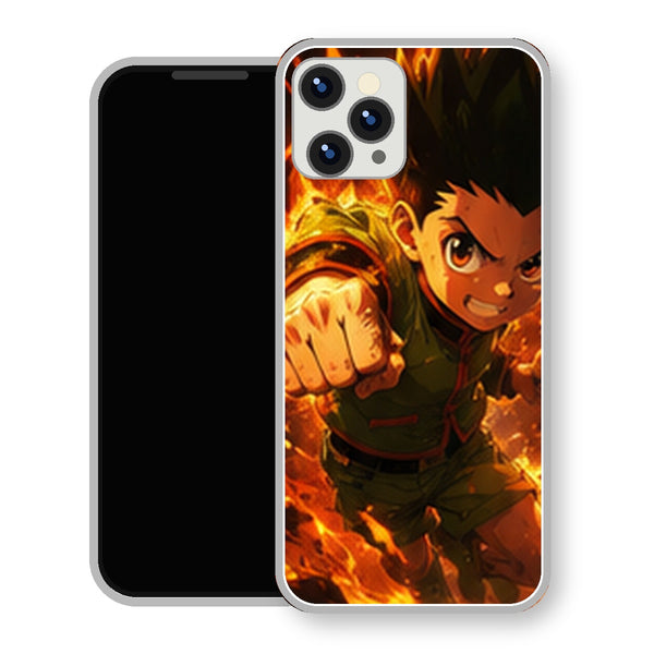 Coque iPhone 15 Gon Freecss Coup De Poing Feu Orange | Manga HxH, Hunter x Hunter