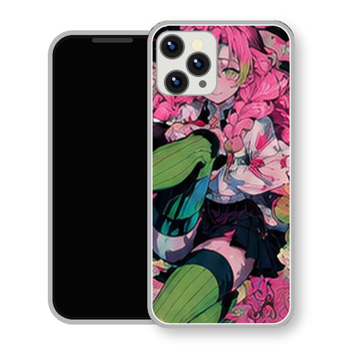 Coque iPhone 15 Mitsuri Kanroji Assis Fleurs Vives | Manga Demon Slayer - coque Mitsuri Kanroji manga pour iPhone 15