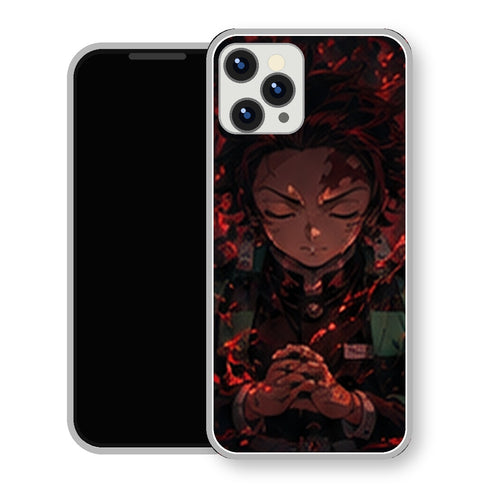 Coque iPhone 15 Tanjiro Kamado Meditation Rouge Noir | Manga Demon Slayer - coque Tanjiro Kamado manga pour iPhone 15