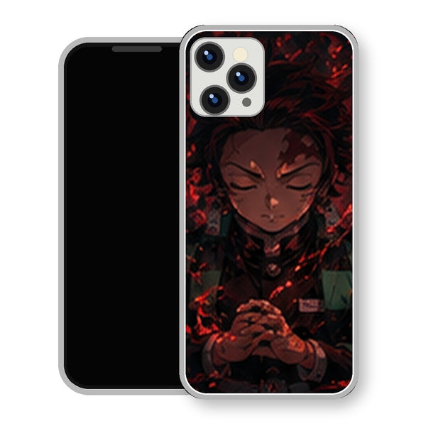 Coque iPhone 15 Tanjiro Kamado Meditation Rouge Noir | Manga Demon Slayer - coque Tanjiro Kamado manga pour iPhone 15