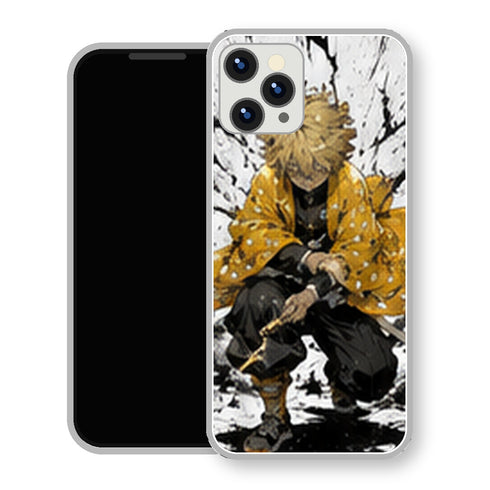 Coque iPhone 15 Zenitsu Agatsuma Assis Encre Noire | Manga Demon Slayer - coque Zenitsu Agatsuma manga pour iPhone 15