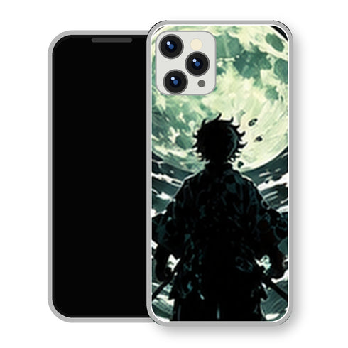 Coque iPhone 15 Tanjiro Kamado Silhouette Pleine Lune | Manga Demon Slayer - coque Tanjiro Kamado manga pour iPhone 15