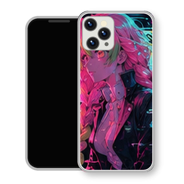 Coque iPhone 15 Mitsuri Kanroji Portrait Neon Cyber | Manga Demon Slayer - coque Mitsuri Kanroji manga pour iPhone 15