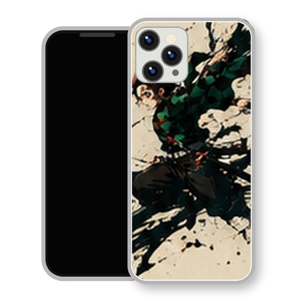 Coque iPhone 15 Tanjiro Kamado Encre Noire Dynamique | Manga Demon Slayer - coque Tanjiro Kamado manga pour iPhone 15