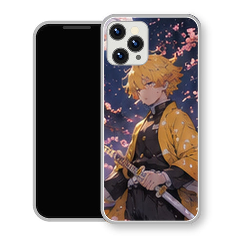 Coque iPhone 15 Zenitsu Agatsuma Lune Cerisiers | Manga Demon Slayer - coque Zenitsu Agatsuma manga pour iPhone 15