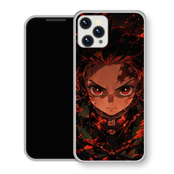 Coque iPhone 15 Tanjiro Kamado Portrait Feu Noir | Manga Demon Slayer - coque Tanjiro Kamado manga pour iPhone 15