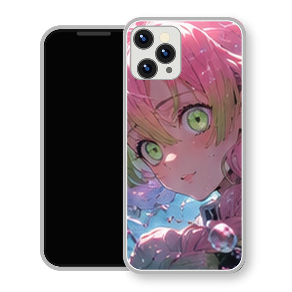 Coque iPhone 15 Mitsuri Kanroji Regard Bulles Rose | Manga Demon Slayer - coque Mitsuri Kanroji manga pour iPhone 15