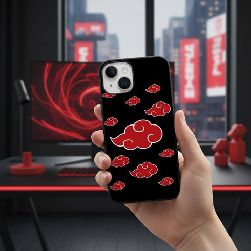 coque téléphone antichoc pas chère silicone motifs manga Nuages rouges Akatsuki pour iPhone 15