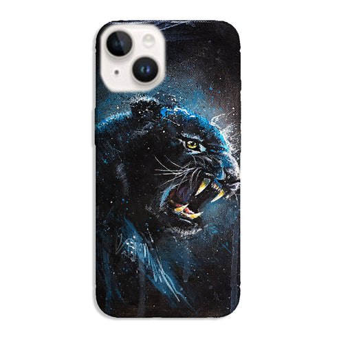 Coque iPhone 15 Black Panther, son style Paint splash de la collection animaux, protection anti-chocs pas cher pour smartphone Apple