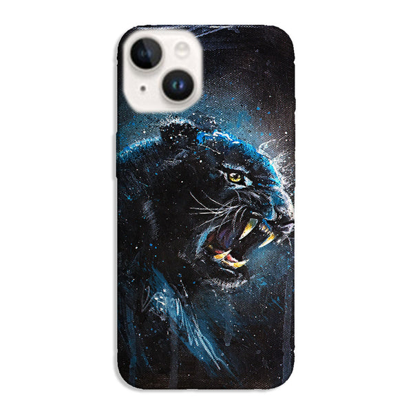 Coque iPhone 15 Black Panther, son style Paint splash de la collection animaux, protection anti-chocs pas cher pour smartphone Apple