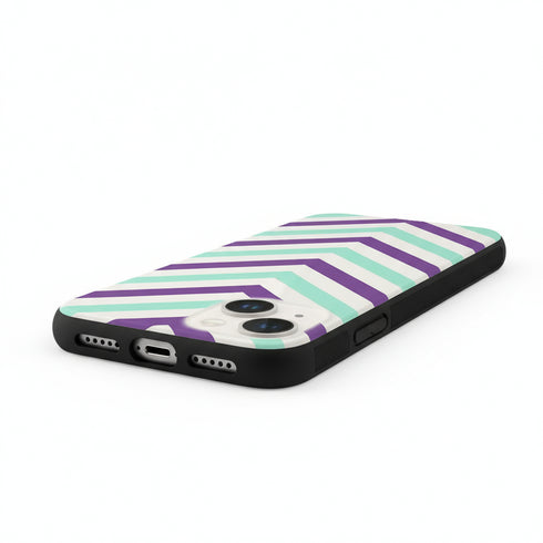 housse de téléphone chevrons colorés violet bleu milka pour iphone 15