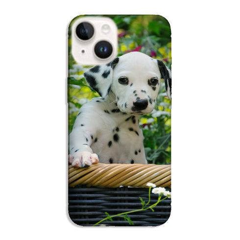 Coque iPhone 15 Chiot Dalmatien, collection animaux noir et blanc, en silicone souple