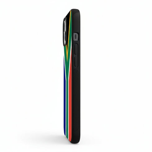 Drapeau Sud Africain personnalisé sur une coque de téléphone pour iPhone 15 en silicone antichocs
