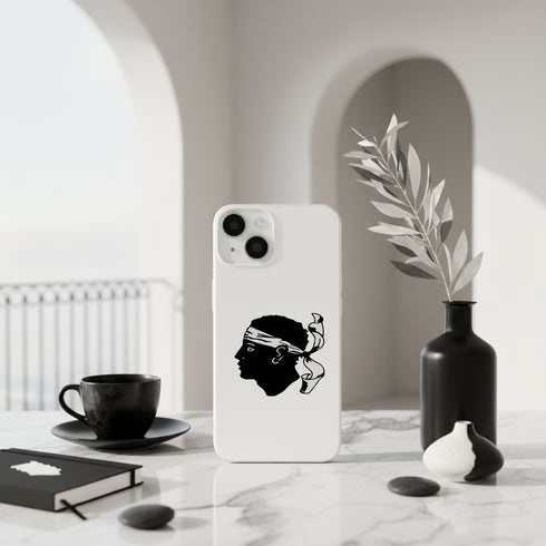 Partez pour l'ile de Beauté avec votre accessoire antichocs pour iPhone 15, drapeau Corsica, tete de maures imprimé en HD Made in France