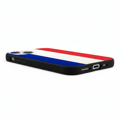 Protection silicone doux aux couleurs de la France, Bleu, Blanc, Rouge, cotés de la coque France pour iPhone 15 en silicone anti-grip de couleur noir