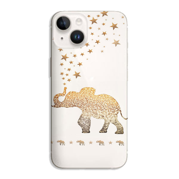 Coque iPhone 15 Gatsby gold glitter elephant