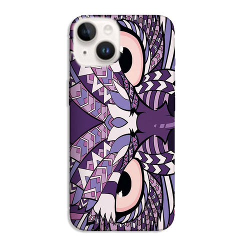 Coque iPhone 15 Hibou violet Azteque