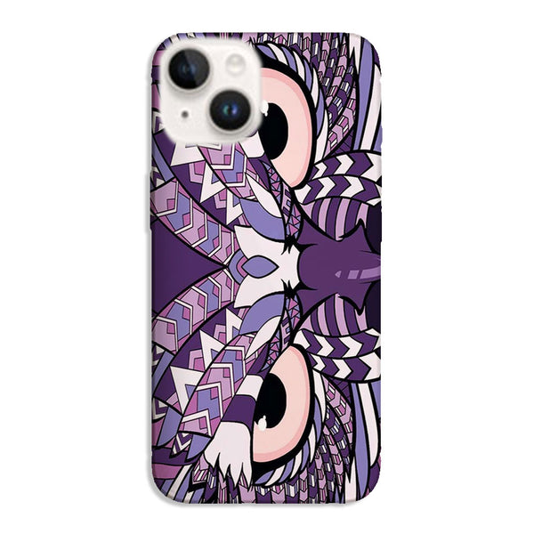 Coque iPhone 15 Hibou violet Azteque