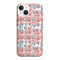 Coque iPhone 15 originale Kawaïi Robots, housse de protection silicone anti-chocs aux motifs Robots sur un fond pastel rose