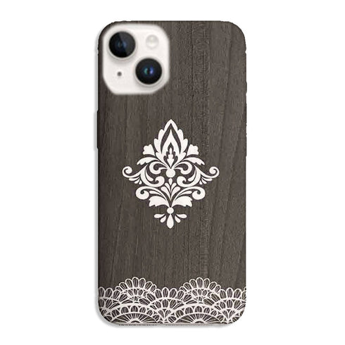 Coque pour iPhone 15 Lace Woods Black, housse ultra légère en silicone, personnalisée panneau de bois noir et fleurs