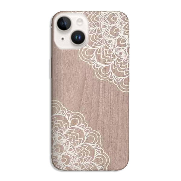 Coque pour iPhone 15 Lace Woods, housse antichocs en silicone, personnalisée en HD avec un motif seamless