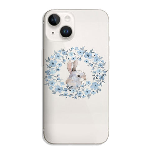 Coque iPhone 15 Lapin Fleur Bleue