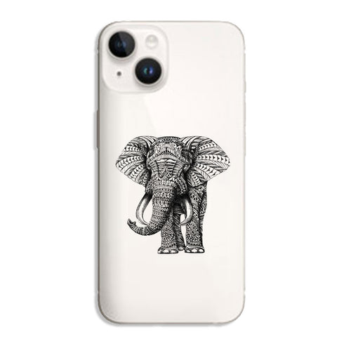 Coque iPhone 15 Noir dessin Blanc Elephant
