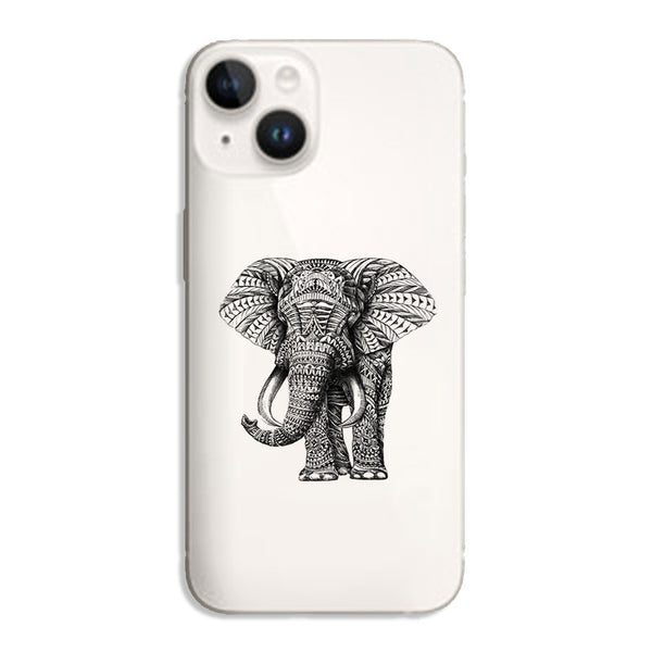 Coque iPhone 15 Noir dessin Blanc Elephant