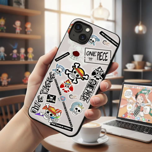 coque antichoc design One Piece logo Patchwork pour iPhone 15