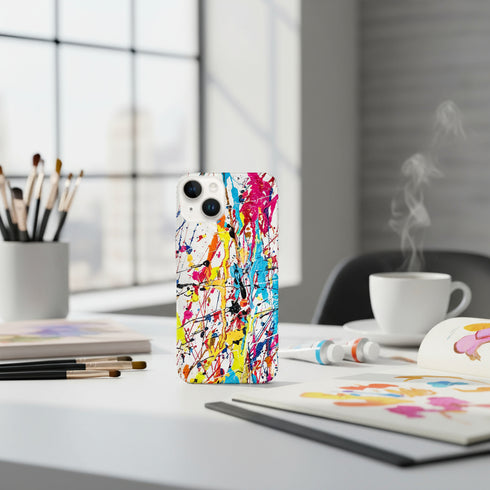 Coque pour iPhone 15 Splash Paint Arc en ciel, housse gel souple pour téléphone portable Apple, couleurs fraiches effet eclats de peinture