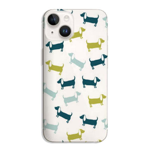 Coque iPhone 15 Teckel Folies, protection personnalisée avec un pattern animaux chiens
