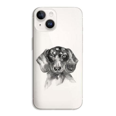 Coque iPhone 15 Teckel Black and White, une coque en silicone design épuré de notre collection animaux