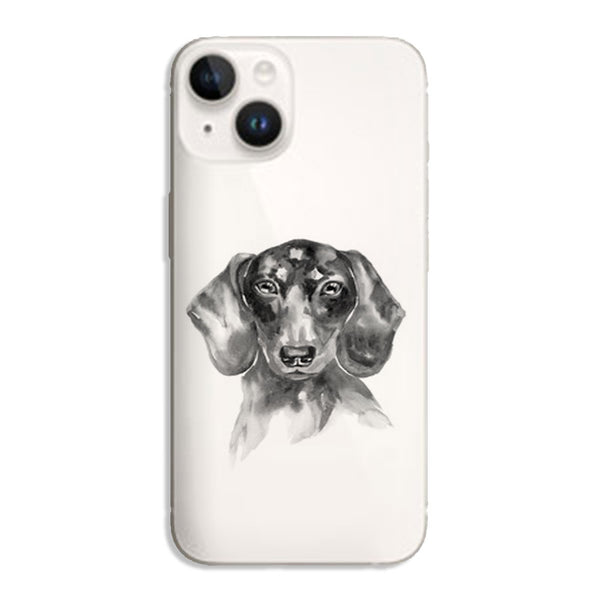 Coque iPhone 15 Teckel Black and White, une coque en silicone design épuré de notre collection animaux