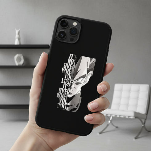 coque silicone 48h livraison motif Vegeta Not OVer en noir et blanc pour iPhone 15