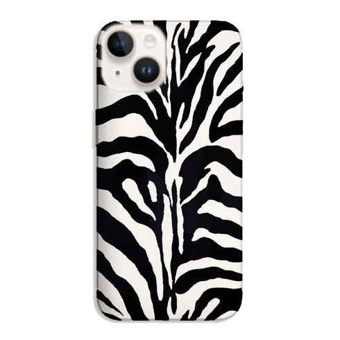 Coque iPhone 15 Zebre, un look animal noir et blanc personnalisé sur une protection gel silicone antichocs